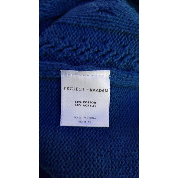 Project Naadam Women's Sweater Blue Long Sleeve Mock Neck Cable Knit Ruffle L - Picture 5 of 6
